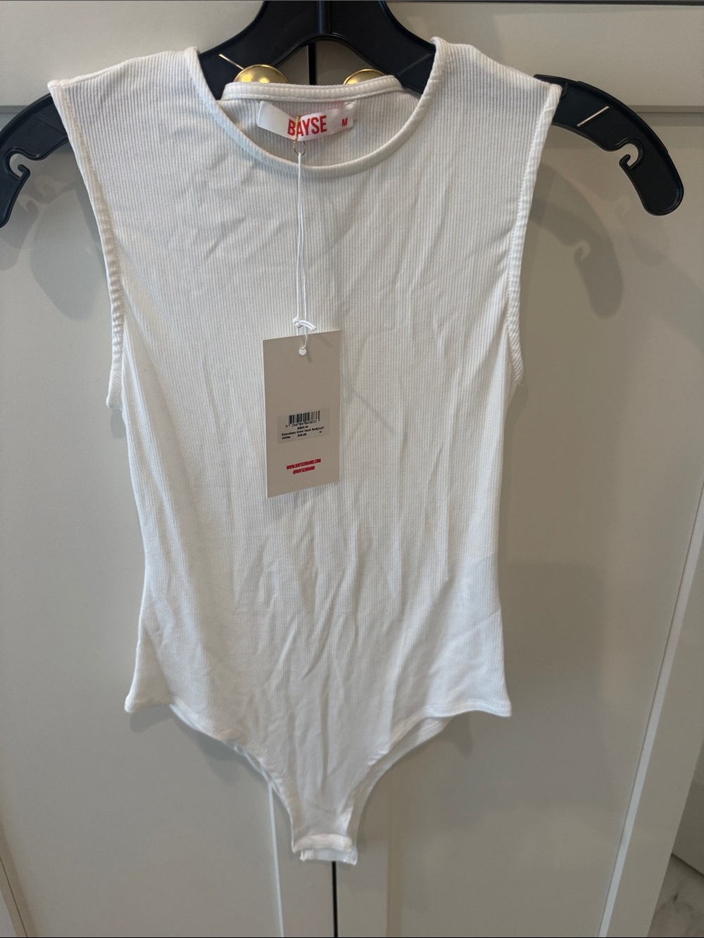 Bayse White Ribbed Sleeveless Bodysuit Tank